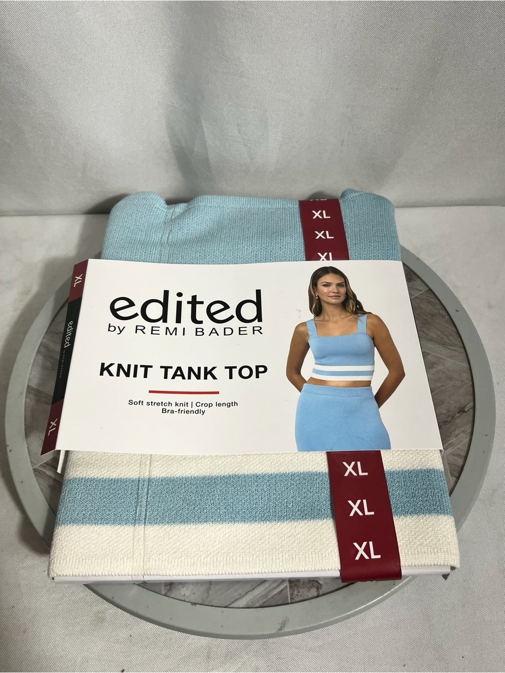 Edited by Remi Bader Knit Crop Tank Top Light Blue Stripe Size XL NWT